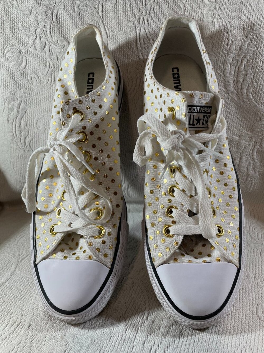 Converse All Star Chuck Taylor Sneaker Shoes Womens Size 11 White Gold Polka Dot - Picture 3 of 9